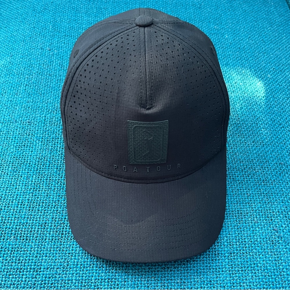 PGA Tour Pro Series Perforated Strapback Golf Hat Cap Black OSFA